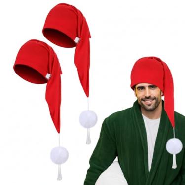 Imagem de Geyoga 2 peças de touca masculina de seda para dormir noturna com cordão ajustável e bola de pompom para uso diário (fibra de leite, vermelha)