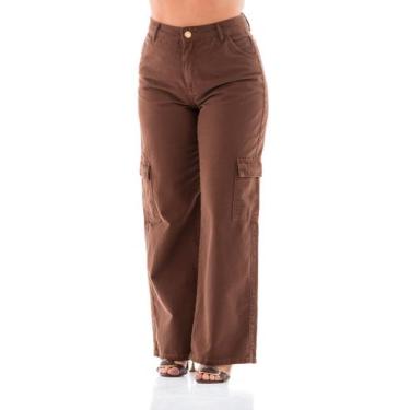 Imagem de Calça Collor Feminina Arauto Wide Cargo, Marrom, 34