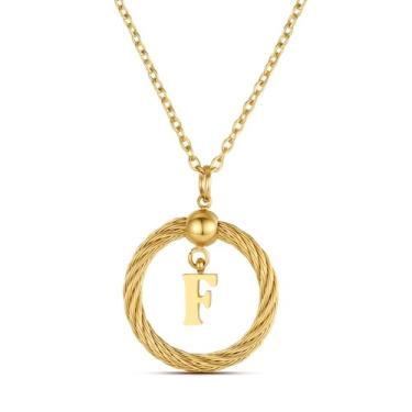 Imagem de Xiacheng Colar com inicial de aço inoxidável em ouro 18 K, presentes modernos para mulheres, pingente delicado de letra A-Z, 45,7 cm + 5 cm, impermeável, joia hipoalergênica, Medium, Aço inoxidável