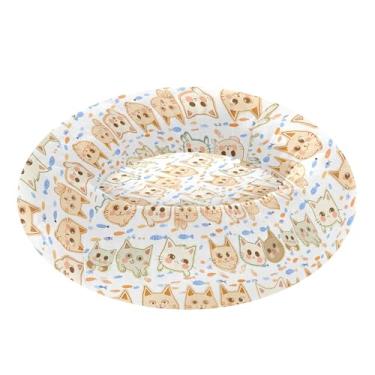 Imagem de SEHANY Cama de cachorro com estampa de gatos fofos, removível e lavável, pequena, redonda para gatos, cama fofa super macia para animais de estimação com fundo antiderrapante para cães pequenos e