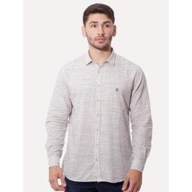 Imagem de Camisa Dudalina Masculina Comfort Slub Cotton Xadrez Off-White-Masculino