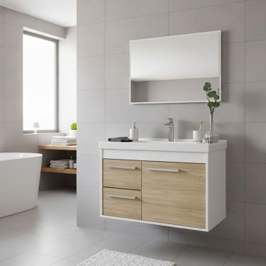 Imagem de Kit Armário para Banheiro 60cm MDF com Cuba + Espelheira - Potenza Berlin