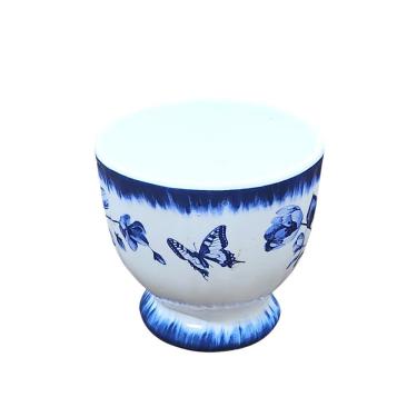 Imagem de Mini Bowl Com Pé De Cerâmica Demoiselle Scalla Branco E Azul Borboletas 9x8cm