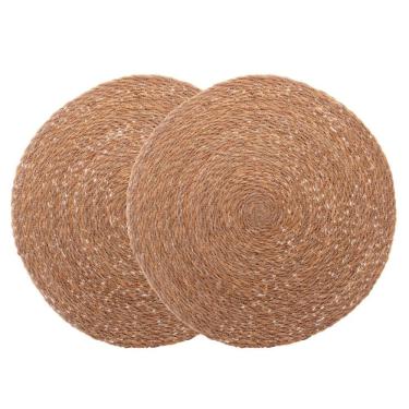 Imagem de 2 Lugar Americano Sousplat Redondo De Fibra Natural Para Mesa Wolff Trançado 37cm