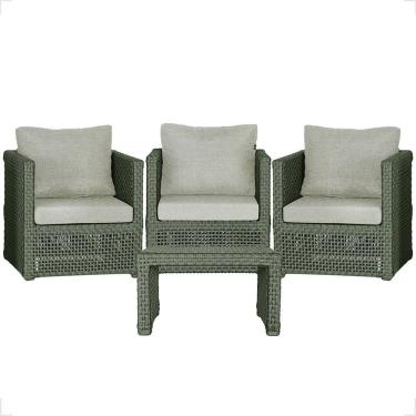 Imagem de Mesa E 3 Poltronas Madri Corda Náutica Estofado 3 Trama Verde