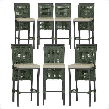 Imagem de 07 Banquetas Em Alumínio Roma Preta Corda Náutica Tecido 7 Verde