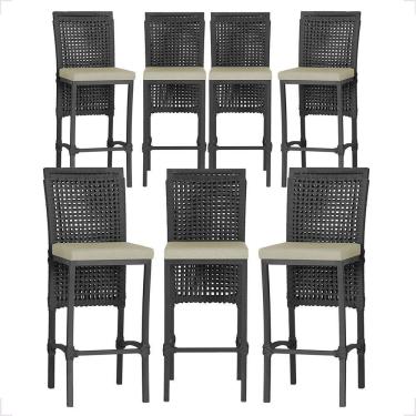 Imagem de 07 Banquetas Em Alumínio Roma Preta Corda Náutica Tecido 7 Preto