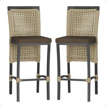 Imagem de 2 Banqueta Em Alumínio Roma Preta Corda Náutica Tecido 9 Rami