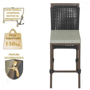 Imagem de 3 Banqueta Em Alumínio Roma Preta Corda Náutica Tecido 5 Preta