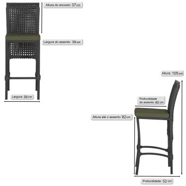 Imagem de 8 Banquetas Em Alumínio Roma Preta Corda Náutica Tecido 13 Preto