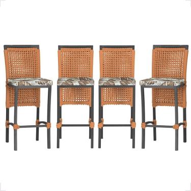 Imagem de 4 Banqueta Em Alumínio Roma Preta Corda Náutica Tecido 6 Terra Cota