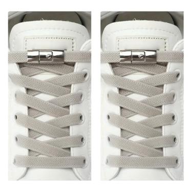 Imagem de KJML DIY Cadarços elásticos sem gravata para adultos, cadarços para tênis, sem amarrar, cadarços para crianças, cadarços elásticos sem cadarço, Cinza, elastic shoe laces
