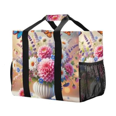 Imagem de ODAWA Bolsa de lona dobrável com borboletas florais para férias e esportes, bolsa leve de verão para piscina, Borboletas florais, One Size