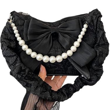 Imagem de Bolsa de ombro feminina pérola pequena Y2k bolsa clutch Hobo bolsa moderna para noite nas axilas, Preto, Bolsa de ombro moderna