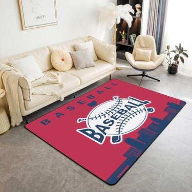 Imagem de Erosebridal Tapete decorativo de cidade de beisebol infantil, tapete de área de beisebol, jogos esportivos, tapetes de sala de estar para meninos, adolescentes e adultos, tapete interno silhueta de
