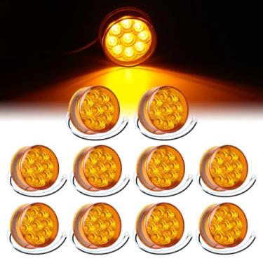 Imagem de TMH 10 peças mini redondas de 5 cm de luzes âmbar com refletores de luzes de folga de 9 LEDs, trança de arame selada à prova d'água para caminhão de reboque, furgão, barco, pick-up, 12 V CC