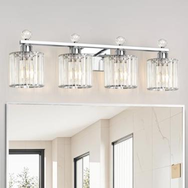 Imagem de Lxybcce Luminária De Cristal Moderna Para Banheiro, 4 Luzes, Luminárias Cromadas Para Banheiro, Luminária De Parede De Cristal Para Banheiro Sobre O Espelho, Arandelas De Parede Com Cúpula De Vidro