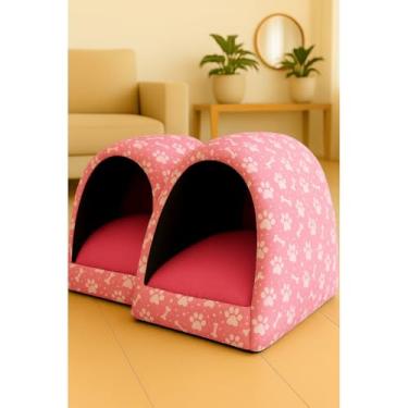 Imagem de Cama Iglu para Cachorro e Gato em Tecido Oxford com Zíper Lavável – Casinha Pet Confortável e Aconchegante(2 Rosas,M)