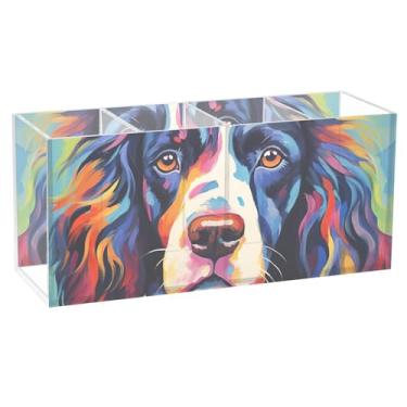 Imagem de TSENQUE Spaniel com pintura colorida, suporte para canetas, lápis de mesa, fofo, engraçado, suporte de pincel de acrílico, copos de lápis estacionários