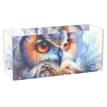 Imagem de TSENQUE Porta-lápis para mesa, aquarela, rosto de coruja, acrílico, porta-pincéis de maquiagem, porta-canetas, copo de arte, organizador personalizado, armazenamento de escritório, decoração de mesa
