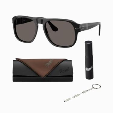 Imagem de Persol JEAN PO3310S Óculos de sol retangular com kit oficial de óculos, Armação preta | Lente cinza escuro