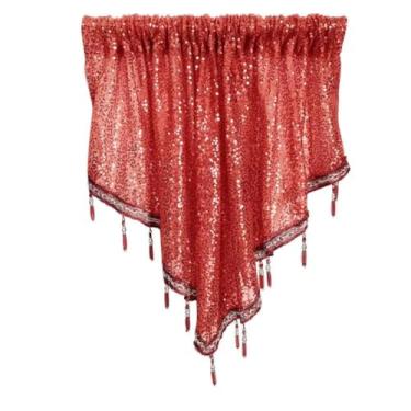 Imagem de Cortina de saia transparente triangular, cortina transparente com contas de janela com borla, cortinas de voile transparentes, bolso de haste, cortinas de janela curta para cozinha, sala de estar