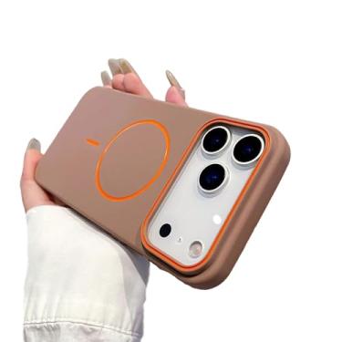 Imagem de Capa magnética de cor contrastante para iPhone, compatível com carregamento sem fio MagSafe (iPhone 15, marrom)