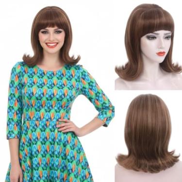 Imagem de MEDISIFA Perucas Ruivas Longas E Cacheadas Para Mulheres, Comprimento Dos Ombros, Peruca Colmeia Com Faixa De Cabeça + Cachecol, Cabelo Sintético, Uso Diário, Cosplay, Estilo Retrô Anos 60 (Castanho
