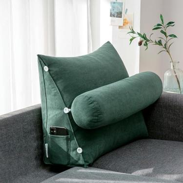Imagem de CYTJHMD Almofada de cunha, almofada triangular, suporte traseiro ajustável, almofada de encosto de sofá-cama, almofada de leitura para livros, jogos ou assistir TV, verde escuro, 45 x 45 x 20 cm