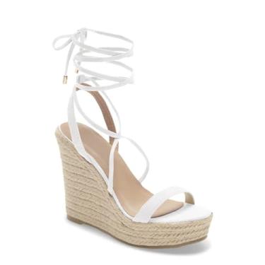 Imagem de Sandália feminina de verão com tira cruzada no tornozelo e plataforma com cadarço, Branco, 35