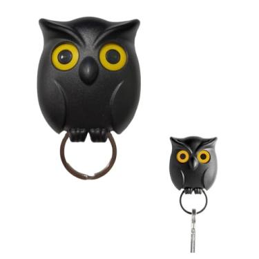 Imagem de Gancho magnético de coruja preta piscando ímã de geladeira sem necessidade de perfuração, hall de entrada, gancho adesivo para hall de entrada, porta-chaves para pendurar na parede traseira da porta