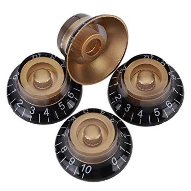 Imagem de Cryfokt Conjunto de Botão de Controle de Tom Transparente de 4 Unidades, Material Acrílico Confortável para Ajuste de Volume da Guitarra (letras pretas e brancas douradas)