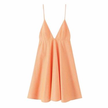 Imagem de Vestido Mini Sem Costas Laranja Listrado De Verão Para Mulheres Com Al