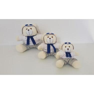 Imagem de Kit Trio De Ursinhos Para Nicho Urso Aventureiro Aviador Azul Marinho 