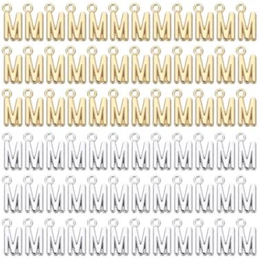Imagem de YELARXI Pingente de letra A-Z com inicial do alfabeto pingente de liga capital, adequado para fazer joias pulseiras DIY colar - m (pacote com 100, prata brilhante/ouro escuro)