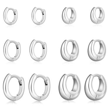 Imagem de Wgoud Conjunto de brincos pequenos de argola de ouro para mulheres, 6 pares de brincos de argola leves e hipoalergênicos banhados a ouro 14K, brincos modernos de zircônia cúbica de cartilagem para