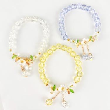 Imagem de 3 peças de pulseiras adoráveis para mulheres – Conjunto de pingentes adoráveis em contas de cristal da sorte, joias coloridas da amizade, presente para ela, Adjustable, Vidro, Sem Pedra Preciosa