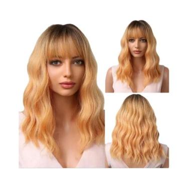 Imagem de Peruca Sintética Curta Rosa Cacheada Com Franja, Comprimento Até Os Om