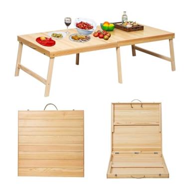 Imagem de Zupemo Mesa de piquenique dobrável de madeira, mesa de piquenique baixa portátil para uso externo com pernas de 41 cm para assentos no chão, praia, acampamento, churrasco, quintal, assentos de 203 x