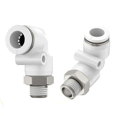 Imagem de 1 peça PL Mangueira de ar de tubo de poliuretano pneumático de acoplamento rápido 4 6 8 10 12 mm Rosca externa de latão tipo L branco PT1/4 "1/5.1 cm 1/8 "3/20.3 cm PL6-M5(PL12-01)