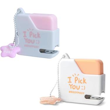 Imagem de YXQ Mini grampeador com grampeadores, grampeadores de escritório para mesa, rosa e laranja, com 80 grampos padrão, economia de espaço portátil, perfeito para escola, professores, pacote com 2