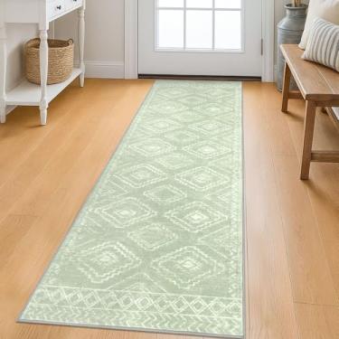 Imagem de KILOCOCO Boho Tapete de corredor de cozinha 5 x 15 cm lavável para corredores tapetes antiderrapantes impressos envelhecidos para lavanderia, tapetes baixos para entrada/quarto/sala de estar, cinza e