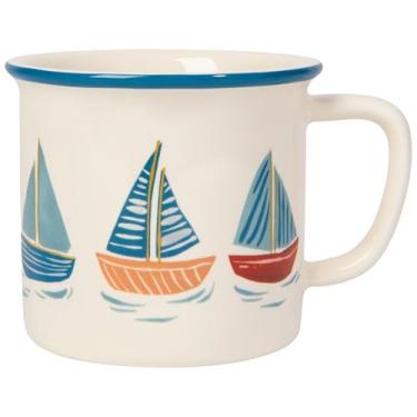 Imagem de Now Designs Caneca Windward Heritage, grés inspirado no esmalte, vermelho náutico/branco/azul, 340 g, DIA4 x A8 cm