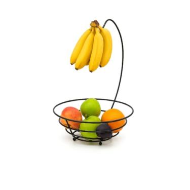 Imagem de Fruteira Aramada Redonda com Suporte para Banana - Organizador de Frutas Multifuncional, Resistente para Mesa e Cozinha, Prático e Estilizado