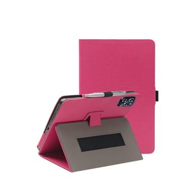 Imagem de Capa para tablet Zenva T90 de 11 polegadas, capa dobrável de couro sintético FJIASTB com suporte para caneta e alça de pulso, portátil para viagens de negócios (rosa vermelha)