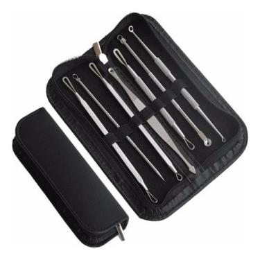 Imagem de Kit Extrator De Cravos Com 7 Curetas Aço Inoxidavel + Estojo - JLX SHO