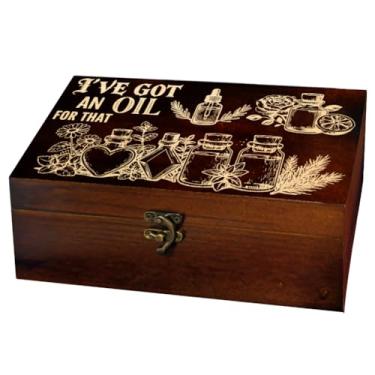 Imagem de arricraft 1 caixa de armazenamento de madeira memorial, garrafas de óleo essencial de plantas I've Got An Oil For That Pattern Caixa de fotos retangular de pinho para armazenamento de quadro de joias