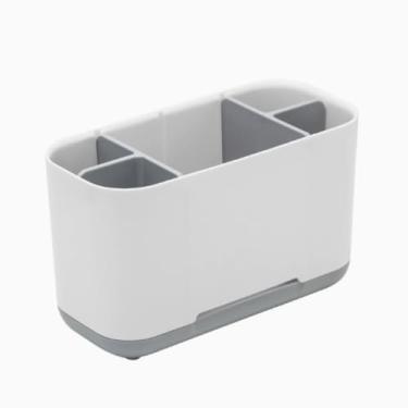 Imagem de Suporte de escova de dentes, organizador de pia com bandeja de drenagem para banheiro e cozinha - esponja, sabão, escova de louça, rack de armazenamento de esfregão