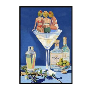 Imagem de ZHXICHEN Arte em tela vintage Dirty Martini Bar com estampa retrô para coquetéis sem moldura | 40,6 x 60,8 cm Whimsical Retro Drink Home Bar Cozinha Sala de Estar Arte de Parede