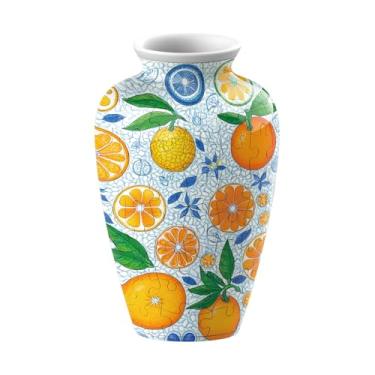 Imagem de Vaso de quebra-cabeça floral 3D – 164 peças DIY vaso de flores de encaixe para decoração criativa de escritório em casa e artesanato (laranjas)